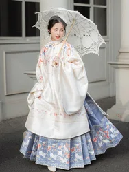 Terno Hanfu de tecido longo original para mulheres, casaco de gola alta, saia dourada da cara de cavalo, tradicional chinesa, dinastia Ming tradicional