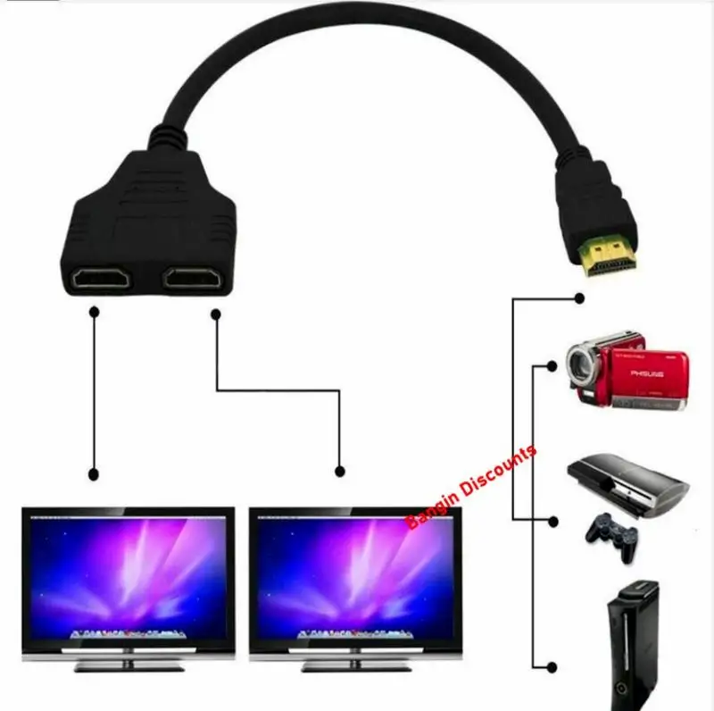 1 Input 2 HDMI Compatible Splitter Cable HD 1080P Video Switcher Adapter Output Port Hub For X-box PS3/4 DVD HDTV PC Laptop TV