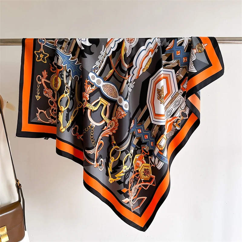 لوتس طباعة وشاح شيفون المألوف خفيفة الوزن وشاح للرقبة للنساء الصيف الرقبة الشمس حماية وشاح حريري شال 90*90 سنتيمتر #6