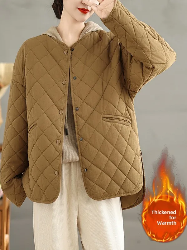 Chaqueta de Aodón ra con Patrón de Diamantes para Mujer, Estilo Coreano, uesa, para Otoño e Invierno, Nueva, Hoada,...