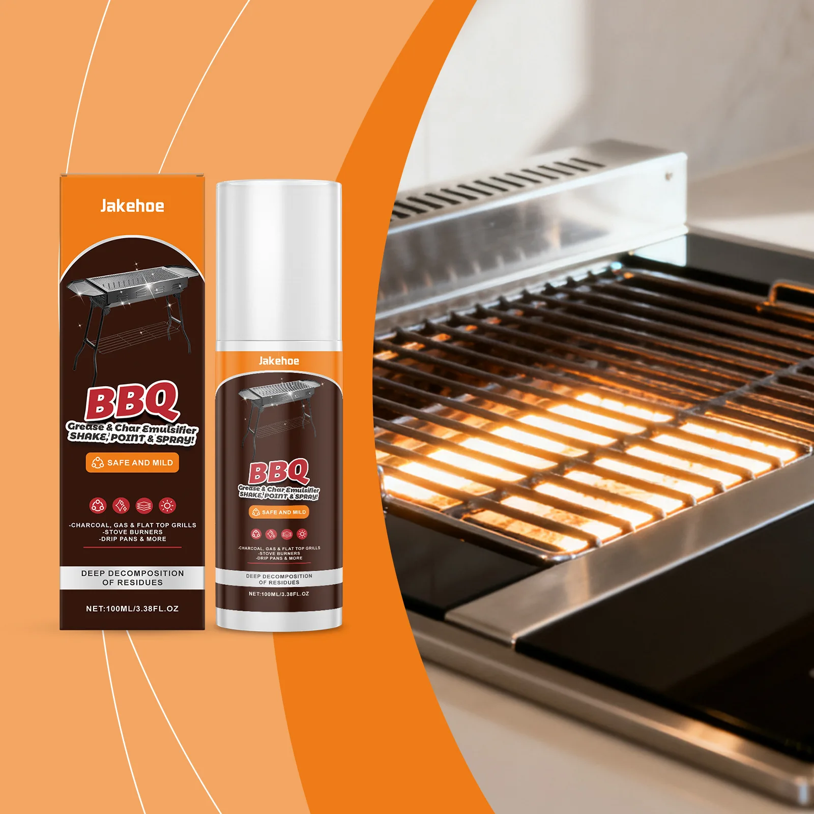 JAKEHOE Heavy Duty Degreaser Spray Fast Clean Stubborn Burnt Grease Stain BBQ Grill Oven Stove Indoor Outdoor Kitchen Cleaner
