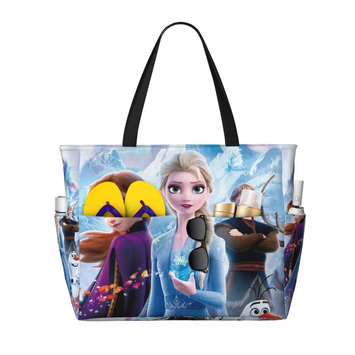 Custom Frozen Princess Elsa Anna Olaf Beach Tote Bag Women Cartoon Anime Large Compartment Gym Beach Travel Bags