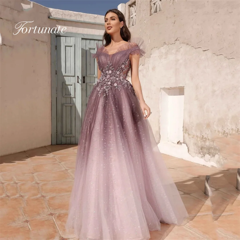 Gaun malam applique ilusi Tulle elegan kustom gaun malam kerah V kancing A-Line bahu terbuka gaun pesta Prom Vestido De Novia