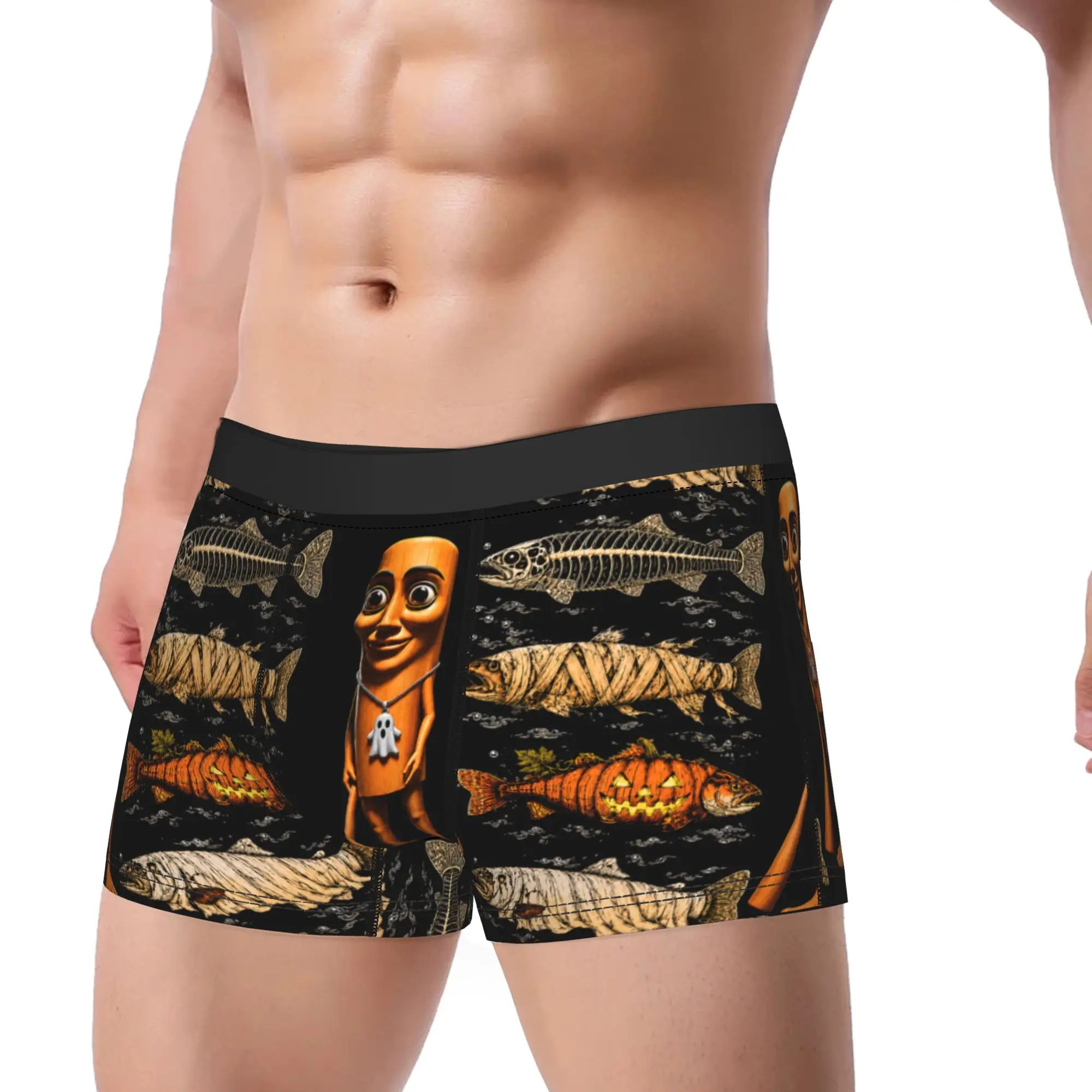 Tung Tung Tung Sahur Halloween Trout Ghost Pumpkin Skeleton Underwear Novelty Underpants Shorts Briefs Men 3D Pouch Boxer Shorts