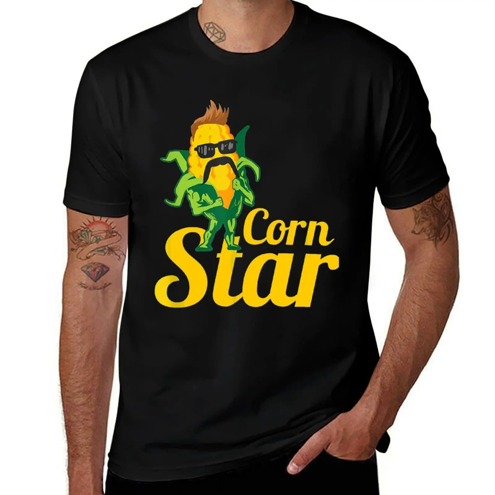 Funny Corn Star Sunglasses Mustache Maize T-Shirt Work Style Casual T-Shirt