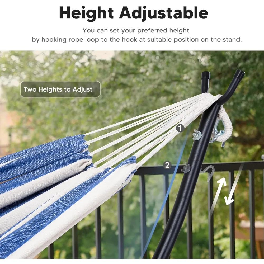 أرجوحة خارجية بإطار، سعة عالية 475 رطل، خطوط زرقاء وبيضاء، استرخاء في الفناء الخلفي، أرجوحة متينة للحديقة #6