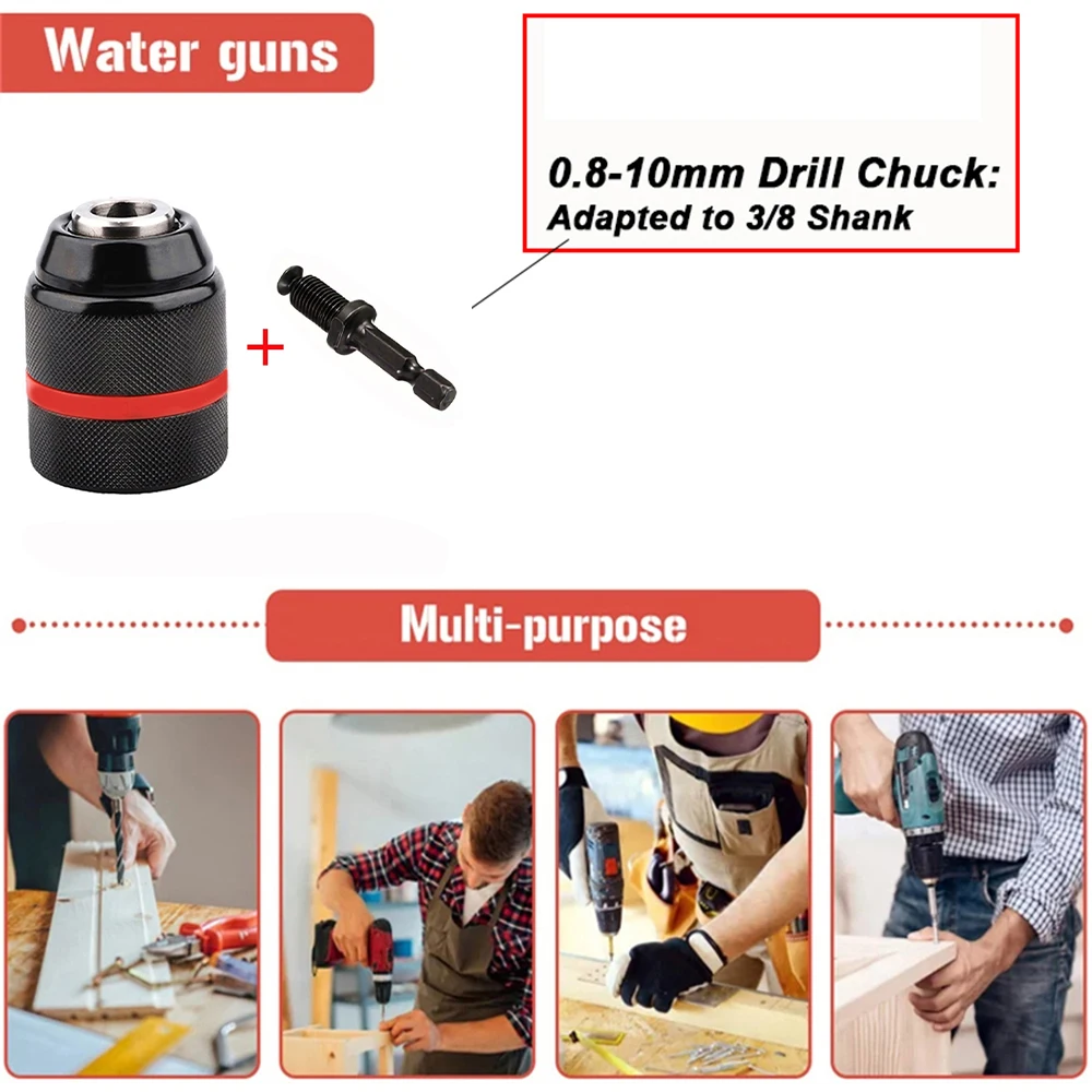 2pcs/set, 0.8~10mm Ratchet Self-locking Drill Chuck&Hex Shank, 3/8-24UNF Thread, 3Jaw Metal Keyless Chuck, For Electric Drill