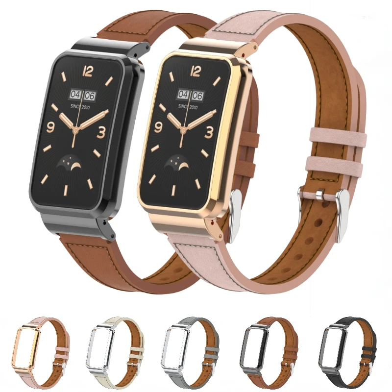 Leather Strap + Metal Case For Xiaomi Mi Band 7 Pro Bracelet Correa High-end Adjustable Replacement Wristband For Mi Band 7 Pro