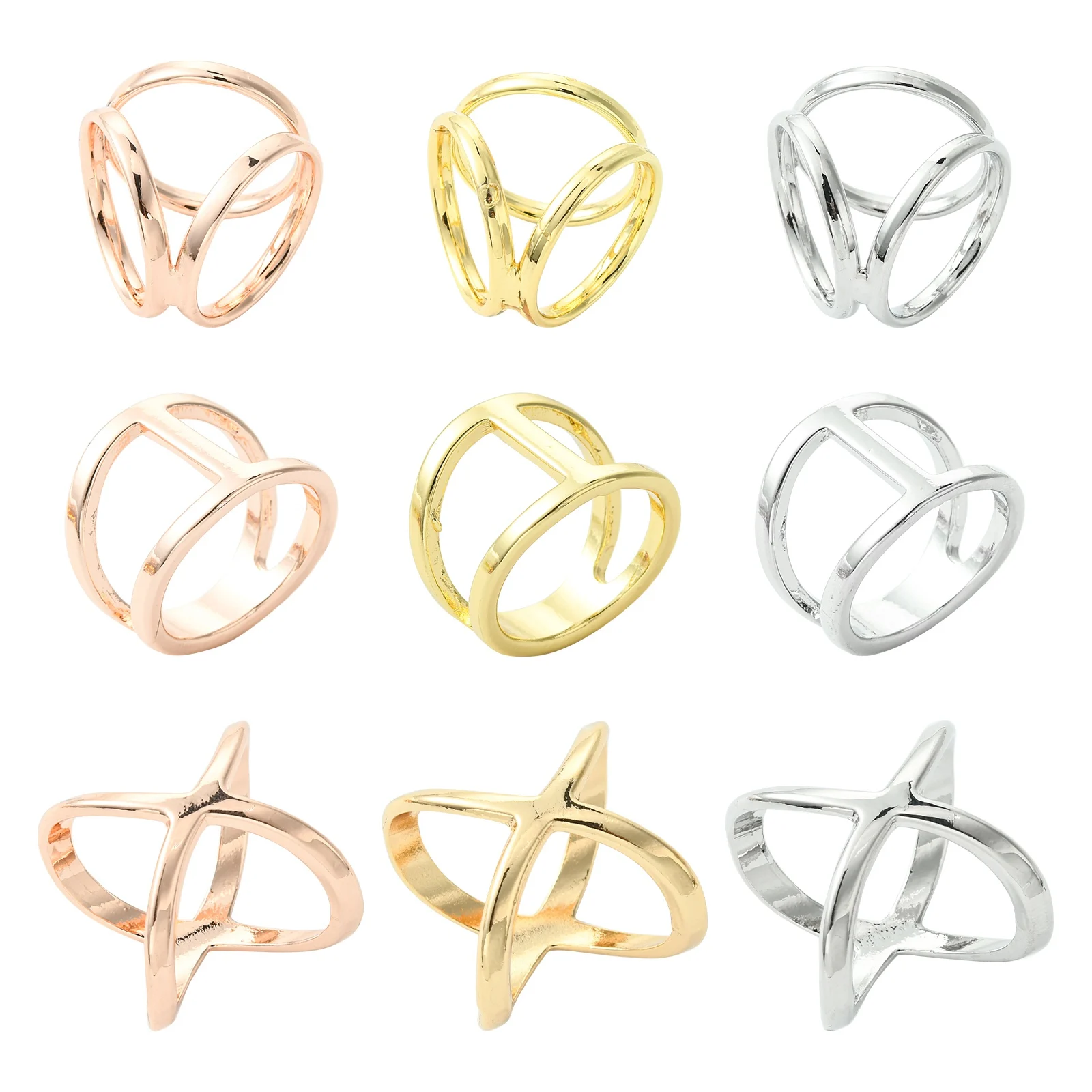 18Pcs Silver Golden Rose Color X Shaped Fashion Scarf Rings Three Rings Simple Scarves Buckles for Clothing Decor Supplies