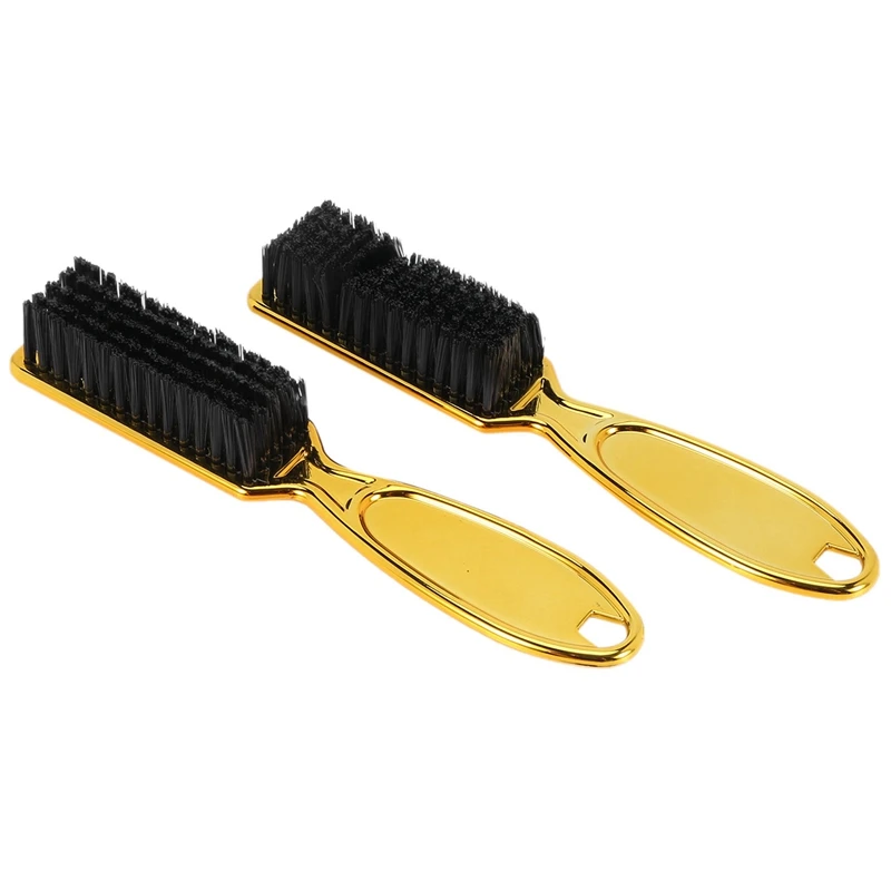 HOT-Fade Brush Comb Scissors Cleaning Brush Barber Shop Skin Fade Vintage Oil Head Shape Carving Cleaning Brush Gold 2PC