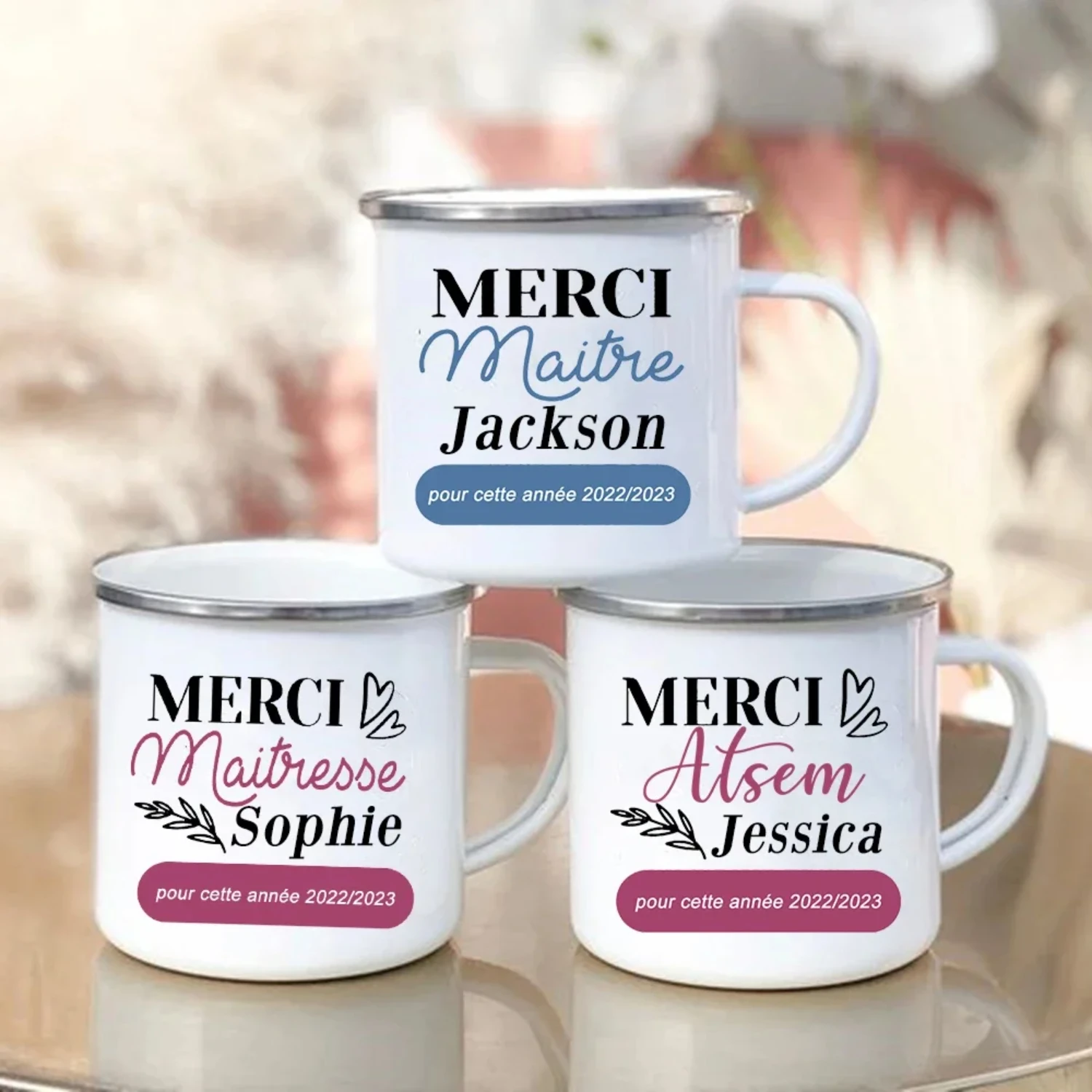 Personalized Creative Enamel Mug School Teacher Gift Handle Coffee Cups Drinks Water Cup Drinkware For ATSEM AESH AVS