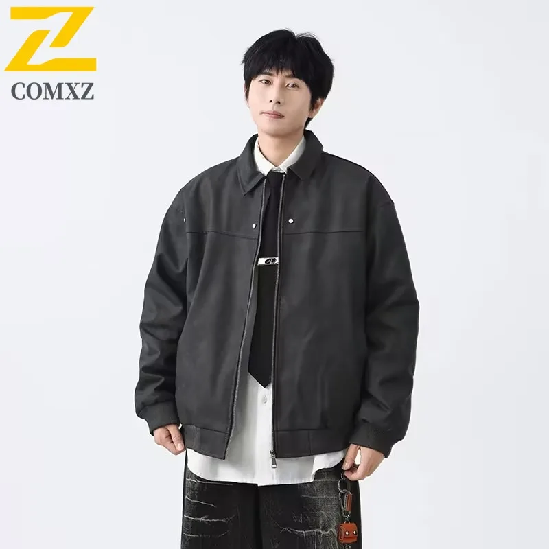 

COMXZ Premium Men Leather Jacket Stand Collar US Style Motorcycle Coat Leisure Outdoor Biking Light Autumn Men Windbreaker