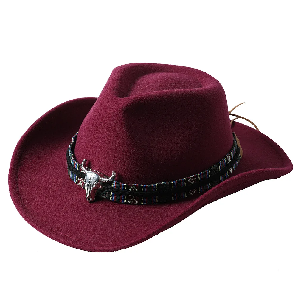 Cowboy hat hip hop European and American style big cowboy hat monochrome felt hat men and women big brim outdoor hat