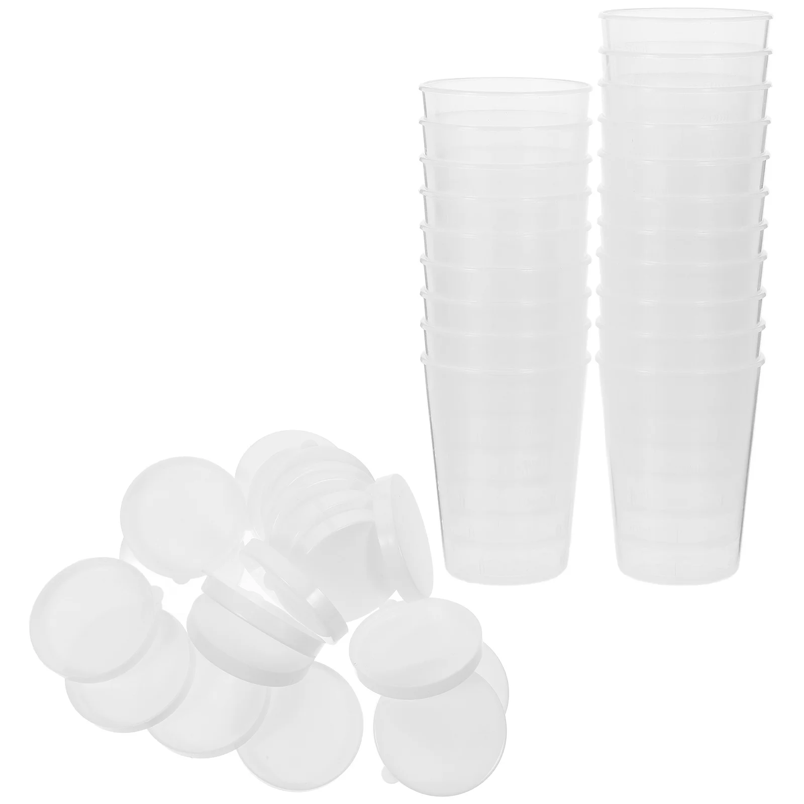20Pcs Measuring Cup with Lid Graduated Transparent Sample Collection Container for Laboratory Liquid Storage and Mixing Dosing