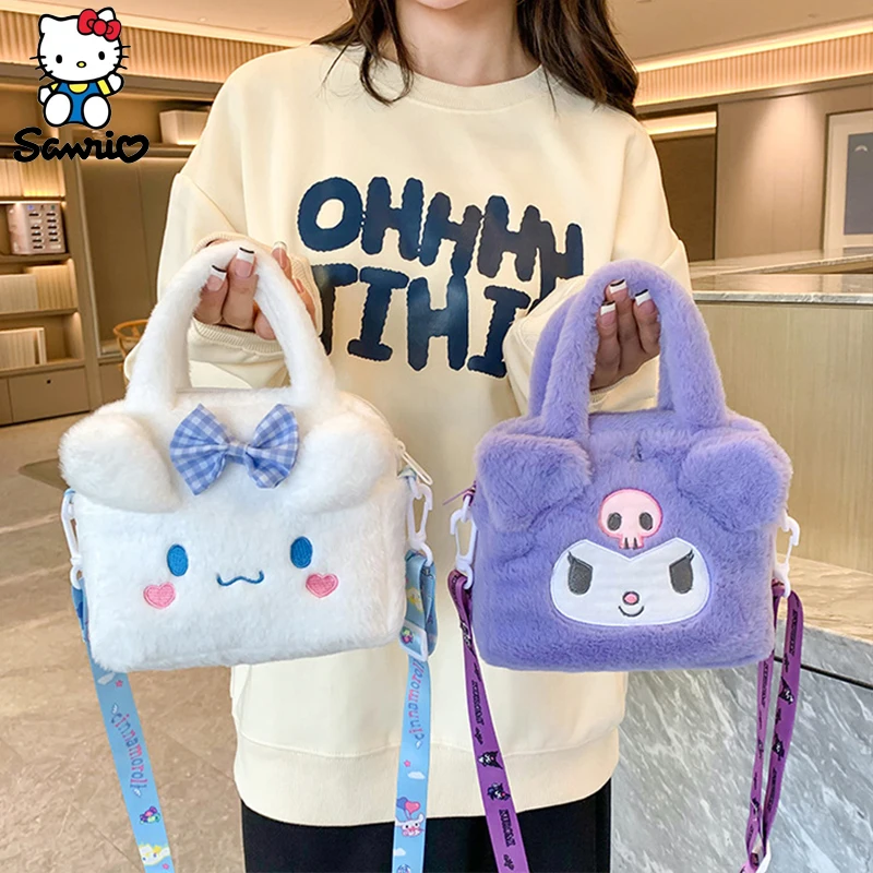 Sanrio Bag Plush Kuromi Backpack Cinnamoroll Handbag Makeup Shoulder Bag My Melody Tote Bag Women Plushie Gift Girl Crossbody