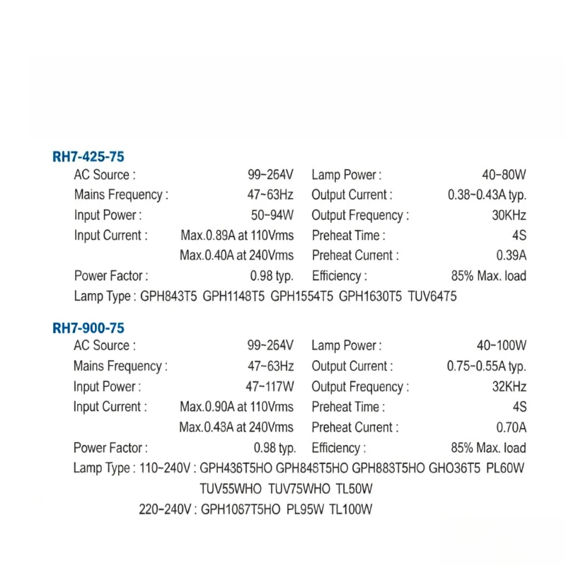 75W Lamp Electronic Ballast RH7-900-75 110-240V Wide Voltage UV Light Transformer for Water Air Sterilizer Lamp