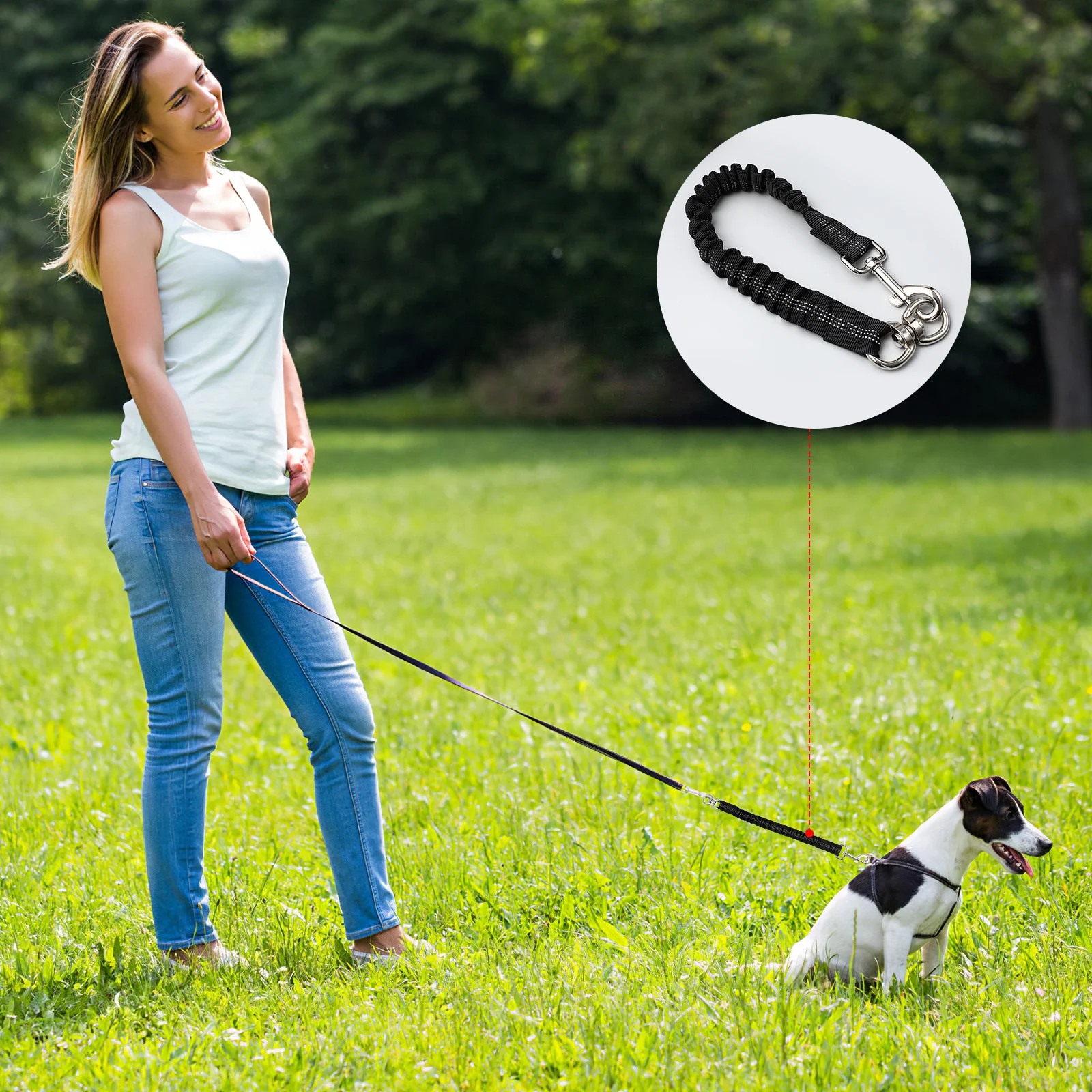 

Reflective Dog Extension Leash Nylon Black Heavy Duty Durable Elastic Walking Running Lead for Small Medium Dogs Safety Durable