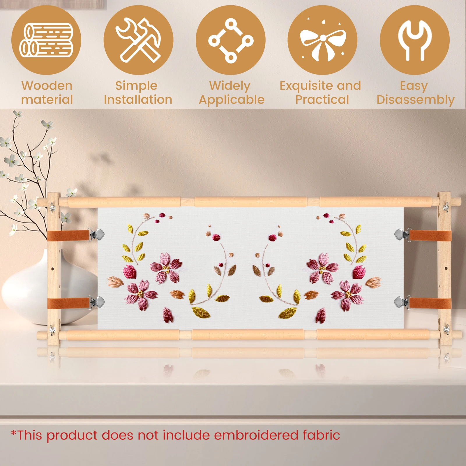 Picture 6: Adjustable Embroidery Scroll Frame Wooden Cross Stitch Scroll Frame Rotated Needlepoint Embroidery Tapestry Scroll Frame