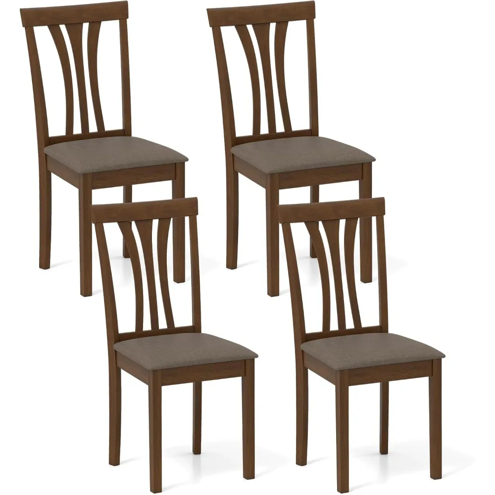 

Wooden Dining Chair Set (4 Pieces), Linen Upholstered Armless Kitchen Chairs, Country-style Living Room Decorative Side Chairs