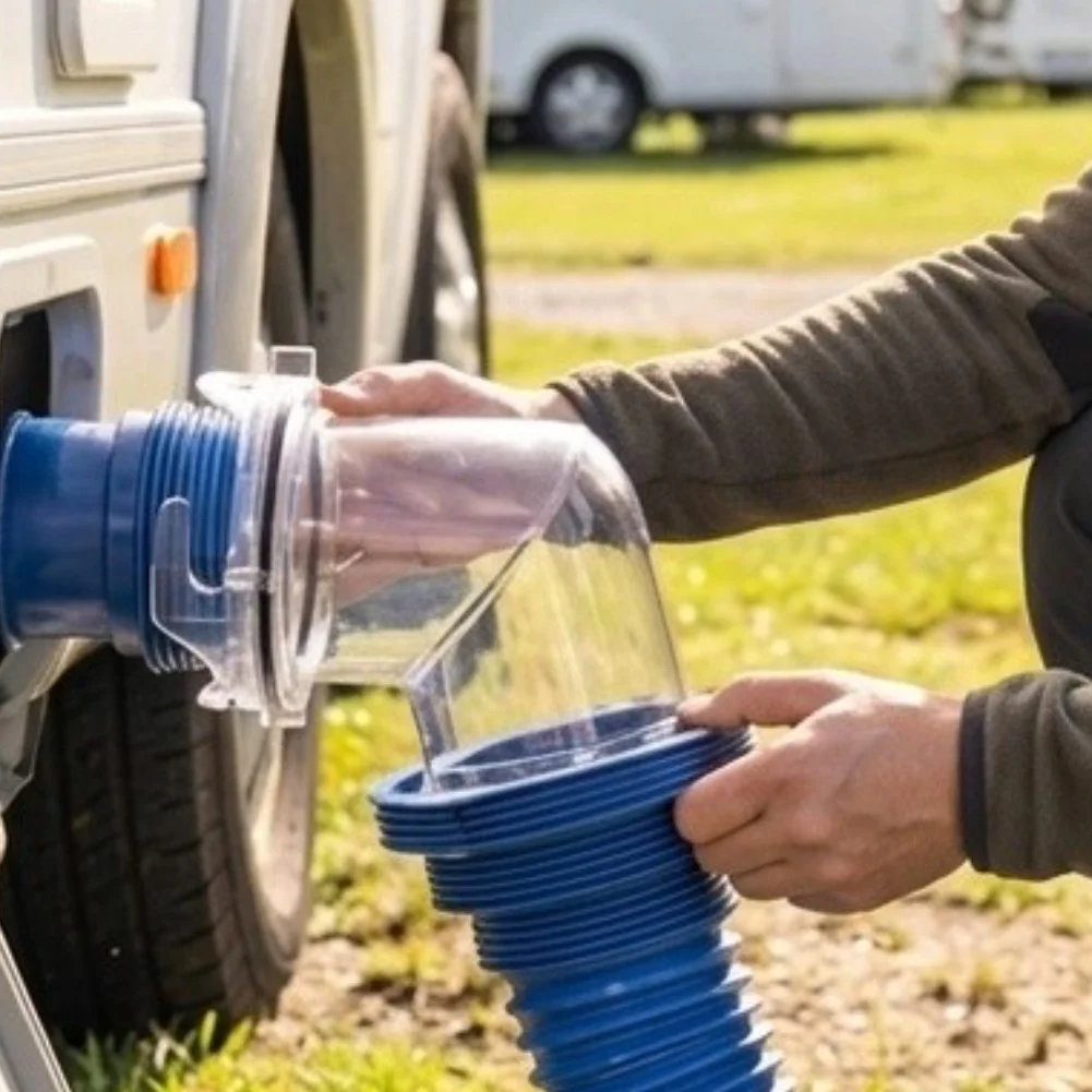 RV Black Water Hose Elbow 90 Deg with 4 in 1 Adapter for Seamless Connection to 3 inch 3.5 inch 4 inch NPT Ports