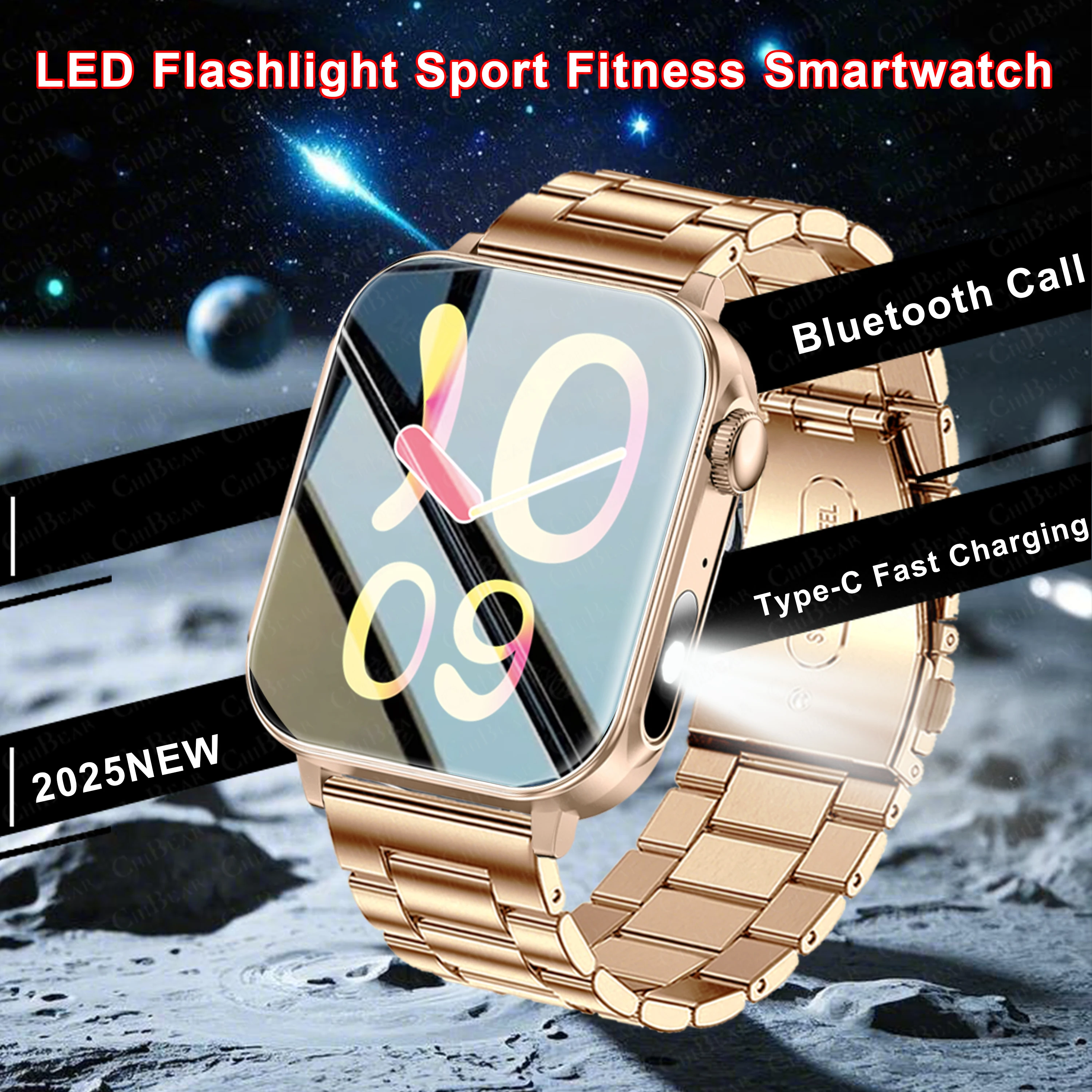 

2025New Type-C Smartwatch Men Women Health Manager Bluetooth Call Waterproof Sports Flashlight Smart Watch For Android iOS Phone
