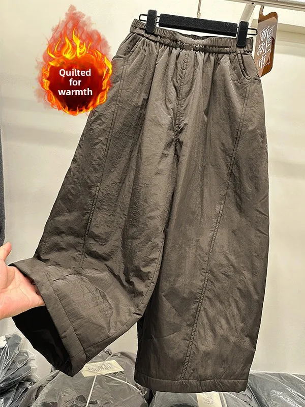 

Fall Winter New Sle Elastic Waist Thiened Cotton Pants Loose Fit Women's Wide Leg Trousers High Waist Straight Cut Pants
