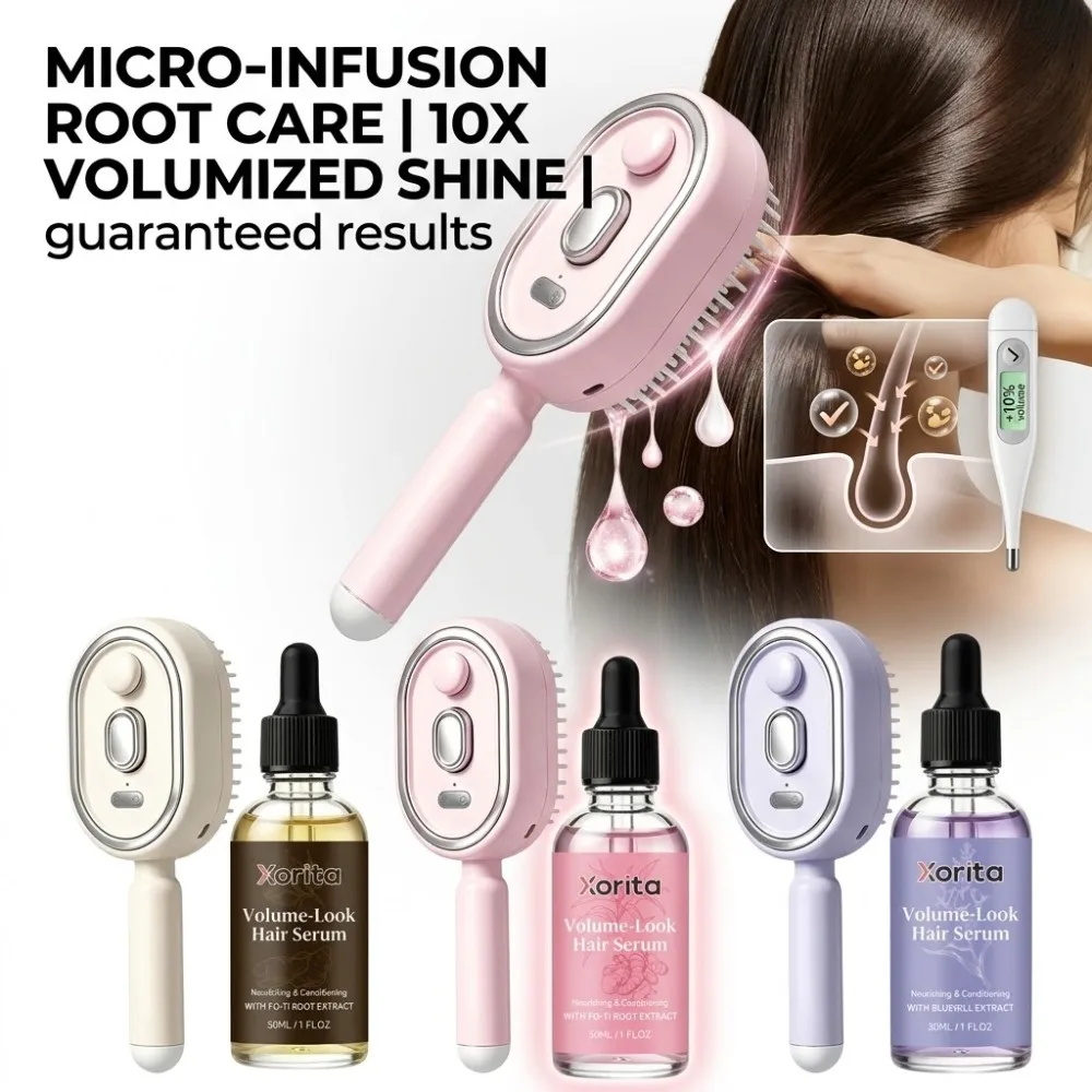  Electric Spray Air Cushion Scalp Comb Fine Mist Scalp Care Comb LED Therapy Massager Brush With Nourishing Hair Growth Serum