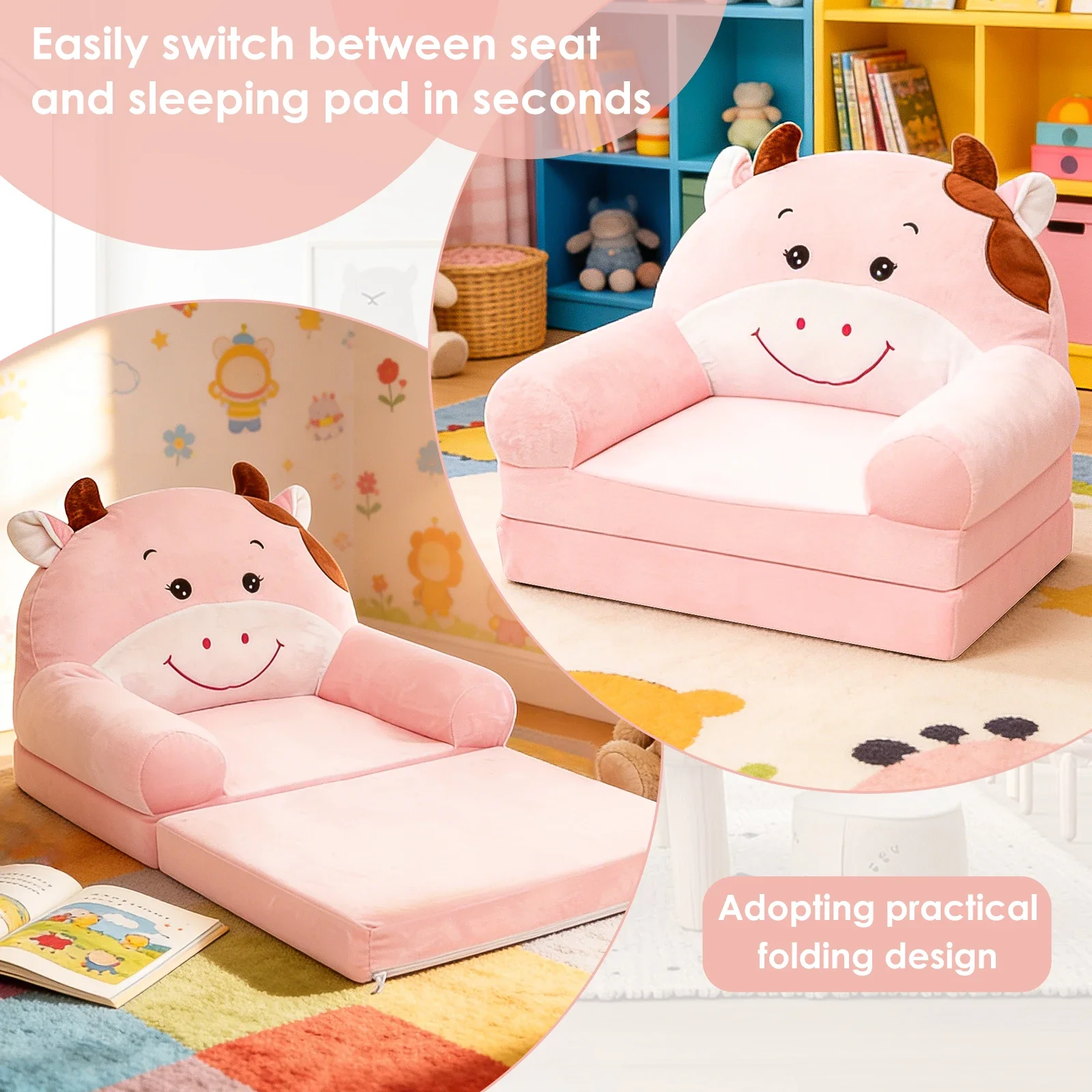 أريكة أطفال قابلة للطي، كرسي مقعد للأطفال، مملوء بالرغوة، أريكة نوم للأطفال الصغار، كرسي بذراعين للقراءة، غرفة نوم مريحة