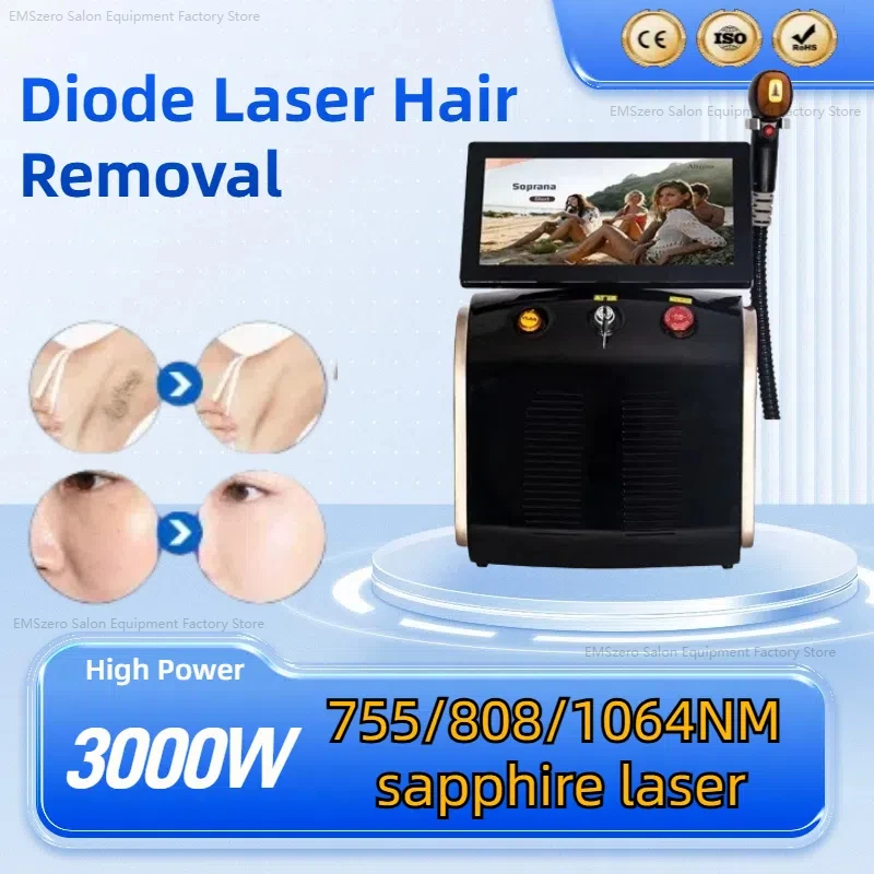 3000W High Power Ice Cooling 755 808 1064 Device Diode Laser Epilator Wavelength Painless 808nm Hair Removal Machine