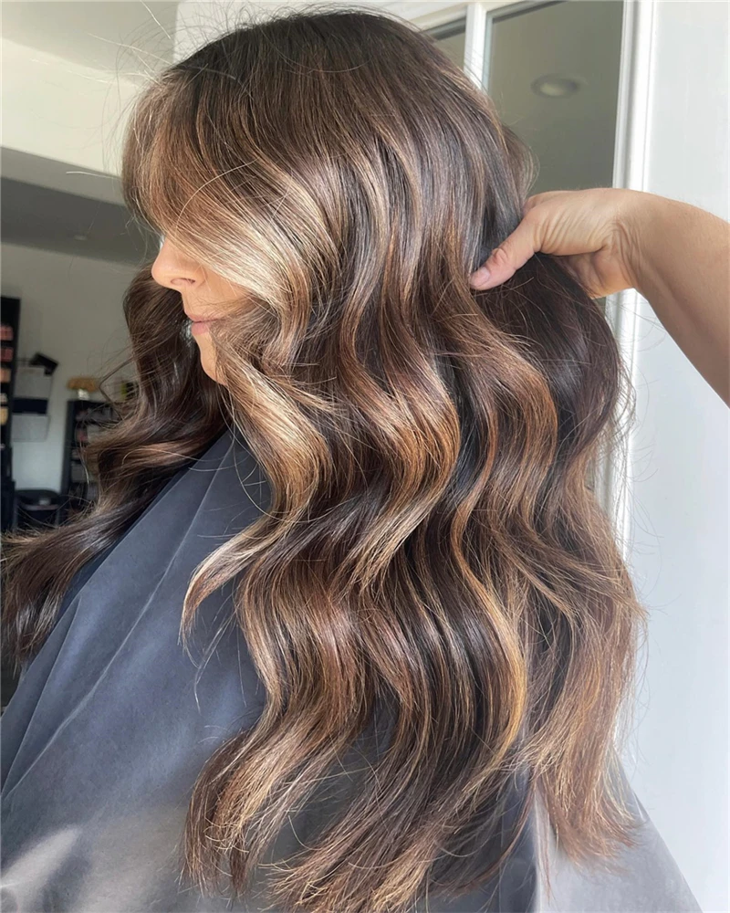 

Brunette Blonde Highlights Luxury HD Lace Wig FUTURA Synthetic Fiber Stock Wig Realistic Look for Women with Hair Loss Glueless