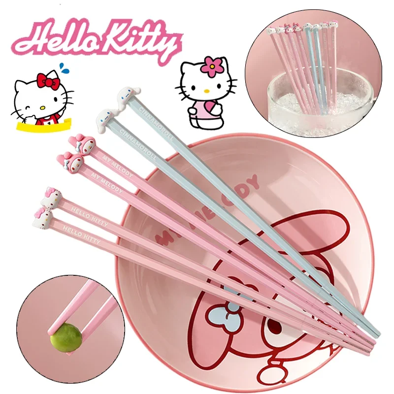 Kawaii Sanrio Hello Kitty Chopsticks Cinnamoroll Cartoon Reusable Household High Temperature Non-slip Eco-Friendly Chop Sticks