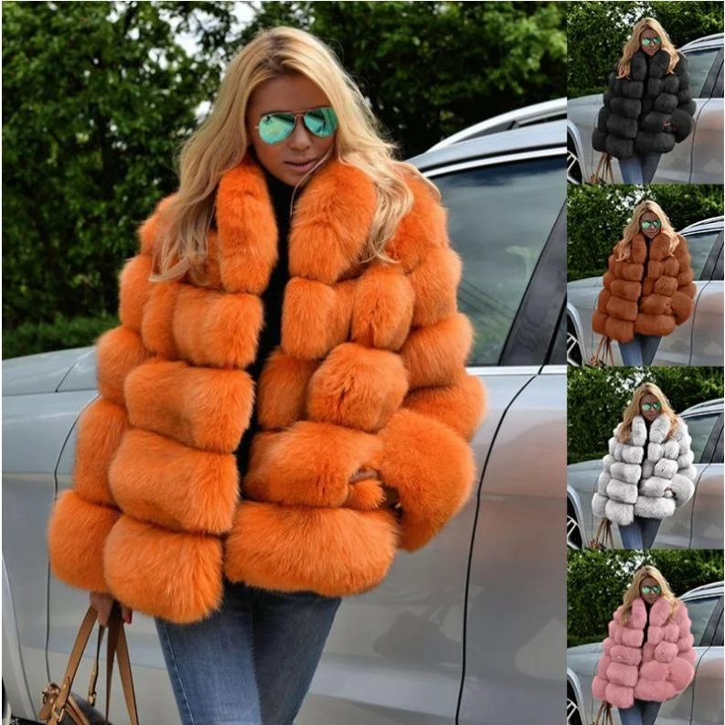 

Sexy Fur Trimmed Outerwear Women's Faionable Patchwork Coat Long Sve Stand Collar lectual Sle Casual Chic