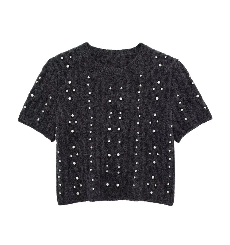 

Winter 2023 Women's Slim Fit ort Knitted Sweater Beaded Decorated Versatile Sle Commute Fabric Acrylic ort Sve