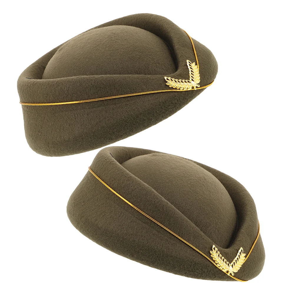 

2Pcs Air Hostess Beret Hat Sturdy Acrylic Felt Flight Attendant Cap Halloween Stewardess Costume Accessory Stage Party Dress Up