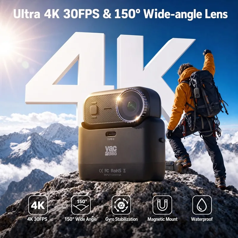 APEX Action 4K Camera  Mini POV Magnetic Sports Camera Anti‑Shake Wearable Vlogging Bodycam with Charging Case