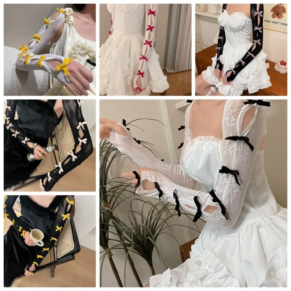 

Lace Gothic Shawl Sleeves Hollowed Out Gloves Bowknot Shawl Bow Shawl Sleeves Elastic Flocked Lolita Lace Fingerless Gloves DIY