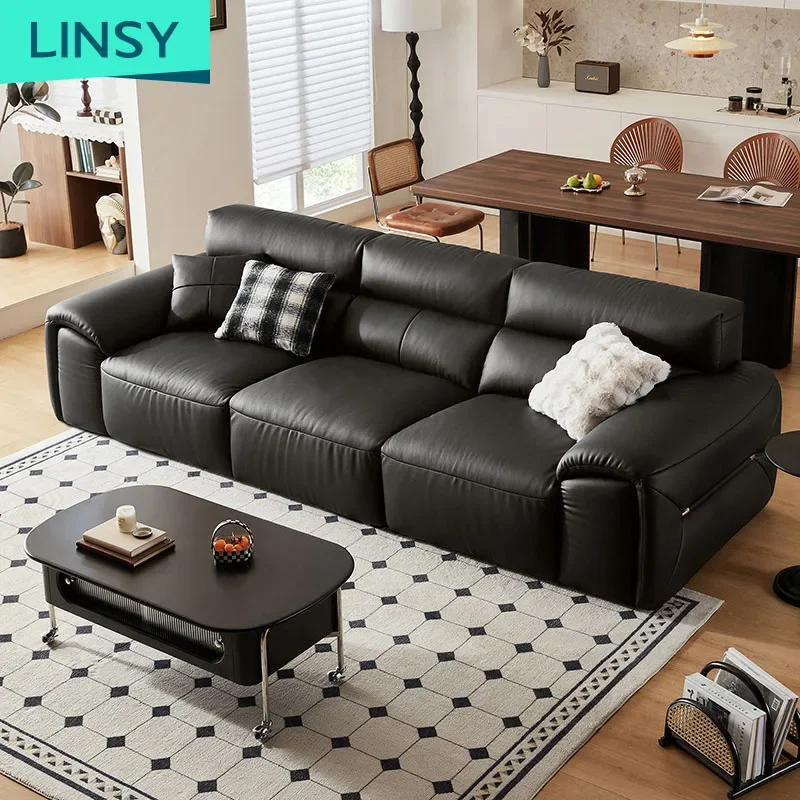 Linsy sofá italiano minimalista de couro primeira camada sala de estar moderno grande sofá com encosto alto