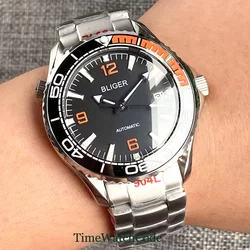 41mm Bliger Automatic Watch for Men Miyota8215 NH35 Movement Sapphire Crystal Date Luminous Black Dial Hands Ceramic Bezel