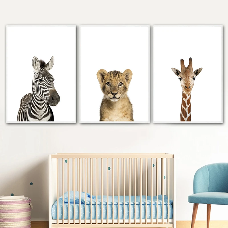Cute Animals Zebras Long-necked Deer Tigers Canvas Posters Picture Wall Nordic Children's Rooms