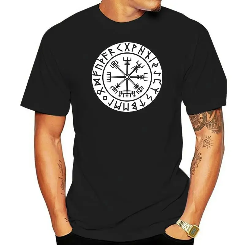 Vegvisir Runes Viking T Shirt for Men Cotton Leisure T-shirt O-neck Short Sleeves Vikings Compass Tattoo Tee Loose Fit Clothing