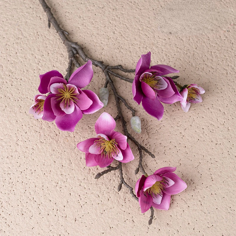 2PCS artificial silk 6 Heads magnolia Branch home Hotel table decoration fake flower wedding bride holding photography props