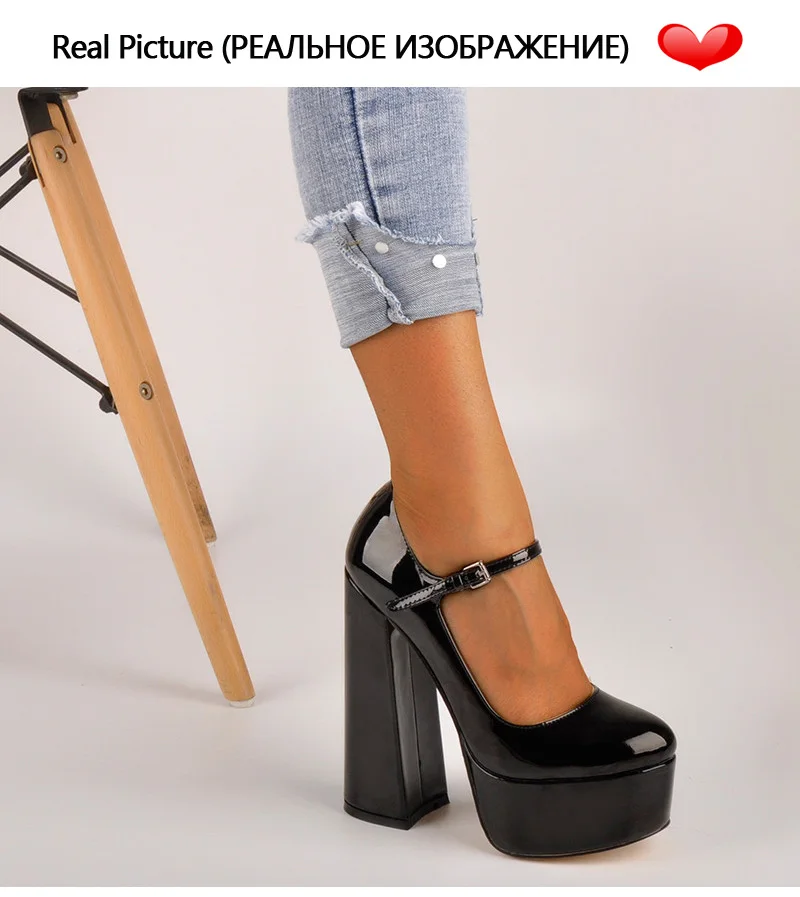 Onlymaker Women Pumps Mary-Jane Platform Black Pink Chunky 16CM High Heels Ankle Strap Dress Party Hoof Heel Plus Size Shoes