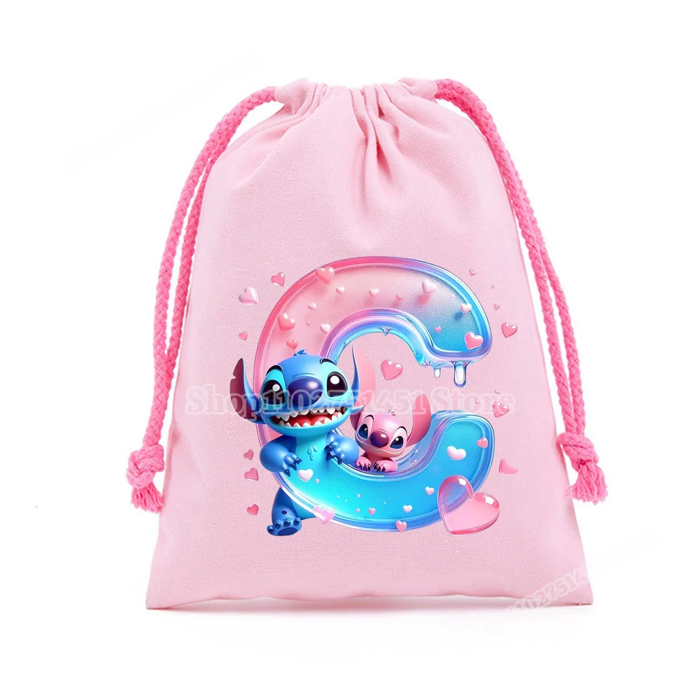 Disney Stitch Lettre A-Z Imprimer proximité wstring Sacs pour Enfants Bol Piazza Chaîne Poudres De Rangement Rose Poudres ixFaveur Cadeau Sac Coton