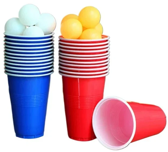 24pcs Beer Glasses Table Tennis Ball Set Party Supplies KTV Bar Disposable Plastic Cups Board Games Outdoor Play Drinking Game