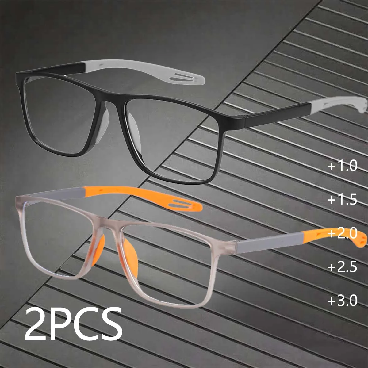 2PCS Fashion TR90 Reading Glasses for Men Spring Leg Sports Presbyopia Glasses Anti Blue Light Glasses +100 ~+300
