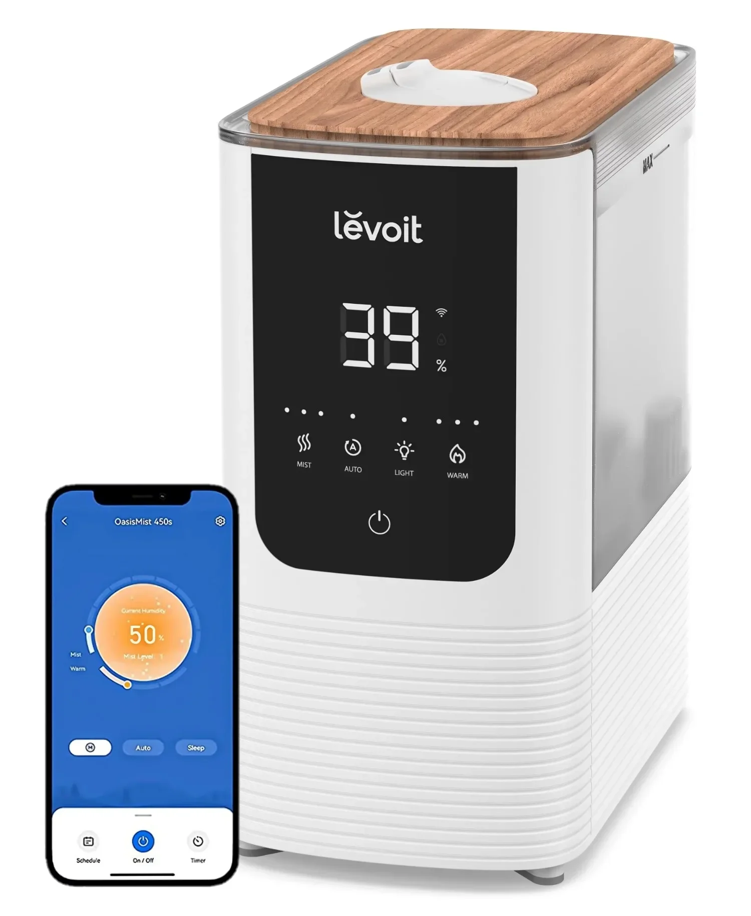 

Cool and Warm Mist Top Fill Humidifier with Aromatherapy, 4.5L, OasisMist LV450S, Wood | USA | NEW