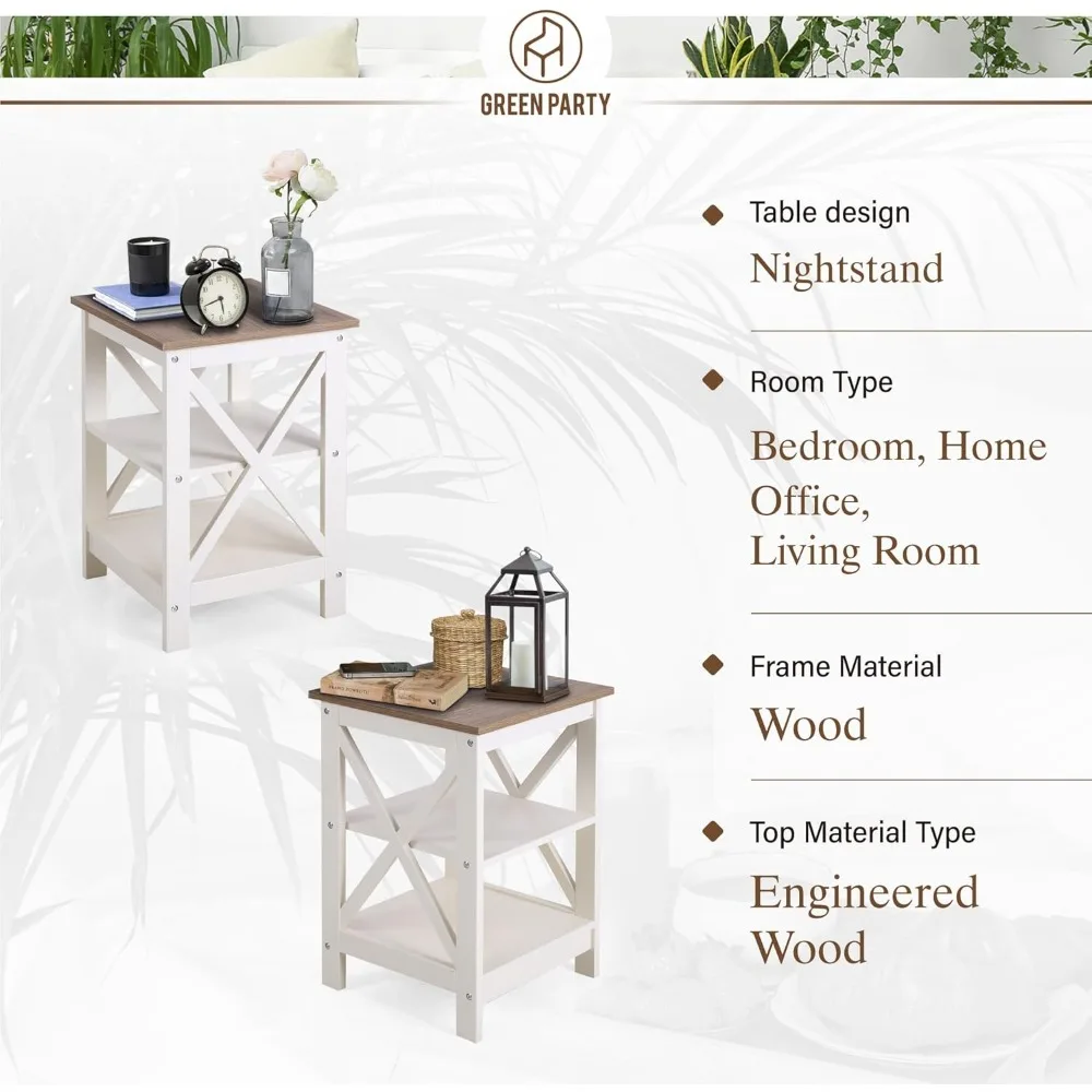 مجموعة طاولة نهاية الحفلات الخضراء مكونة من 2 مع مساحة تخزين وطاولة جانبية للسرير في المزرعة لغرفة النوم وطاولات القهوة المتداخلة والجانب