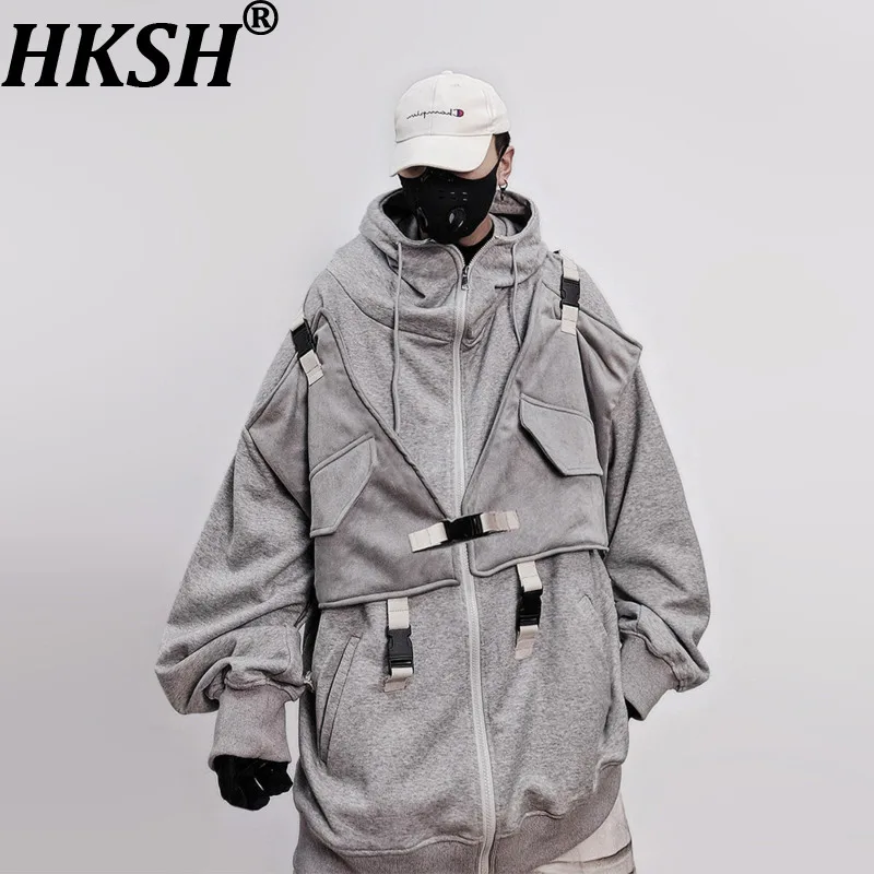 

Мужская толстовка HKSH в стиле американского ретро-сафари, осенне-зимняя, с капюшоном, оверсайз, в стиле пэчворк, модная, в стиле хип-хоп, тяжелая, модель HK18637