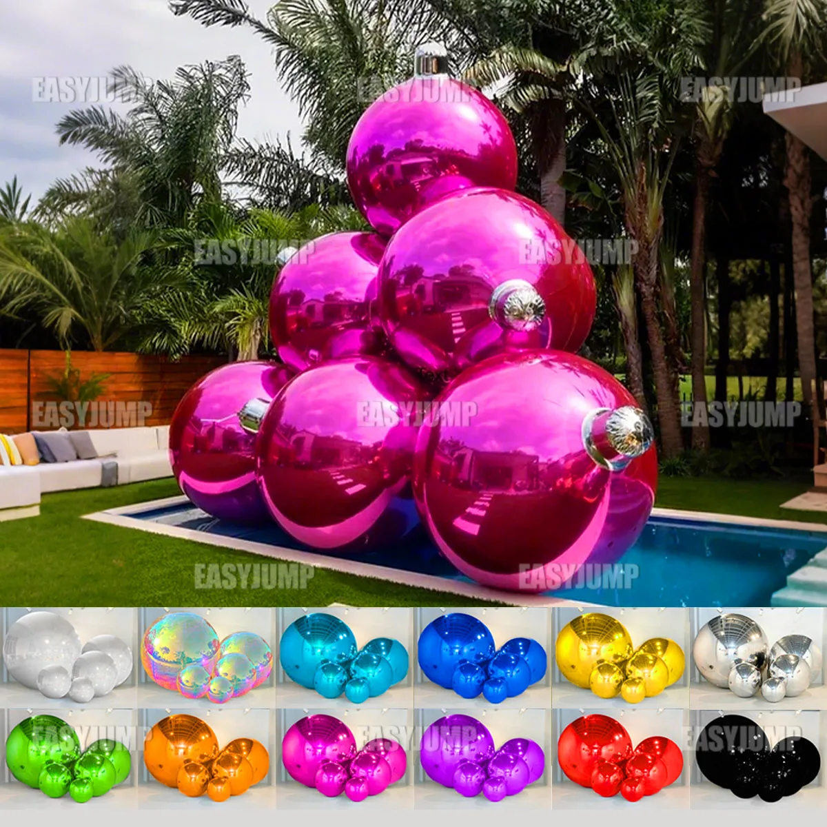 Large Inflatable Christmas Ball Holiball Ornament Outdoor Indoor Hanging Inflatable mirror Balloon PVC Giant Spherer Decor