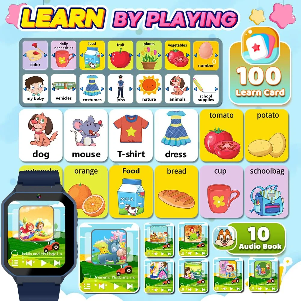 Orologio per bambini 26 giochi Smart Watch Fotocamera Lettore musicale Schermo HD da 1,69 pollici Video Parole Scheda di apprendimento Orologi per